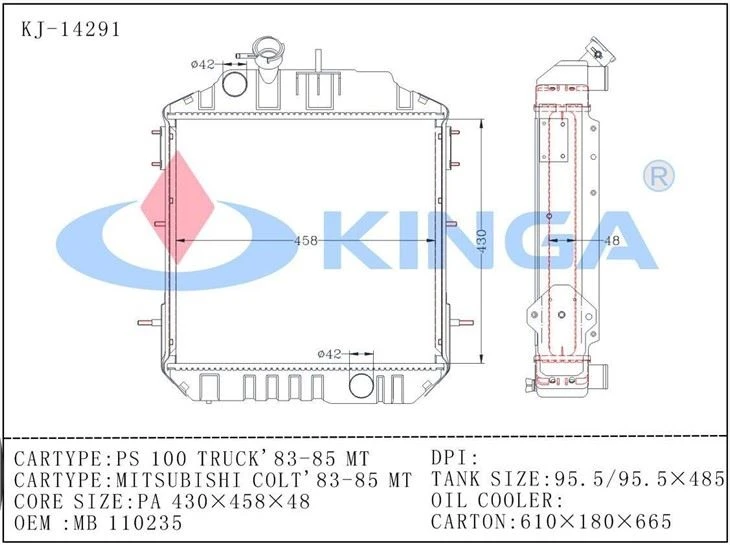 Kinga High Quality Cooling System Radiator Hydraulic Oil Cooler Water Tank Radiator