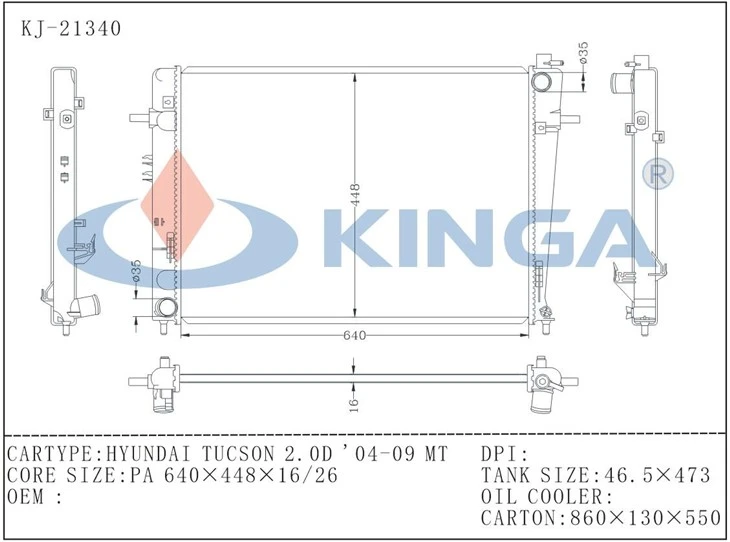Factory Supply After Market Auto Radiator For Hyundai Tucson 2.0D